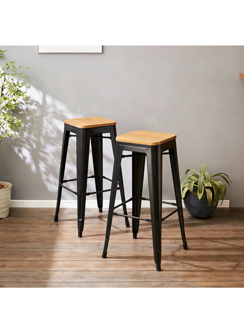 Metal Bar Stool Bar Chair with Backrest, Vintage Bar-Home Stool with Footrest, Mordern Design Bar Chair for Living Room Party Room Kitchen, Black 43x43x76 cm - Image 1